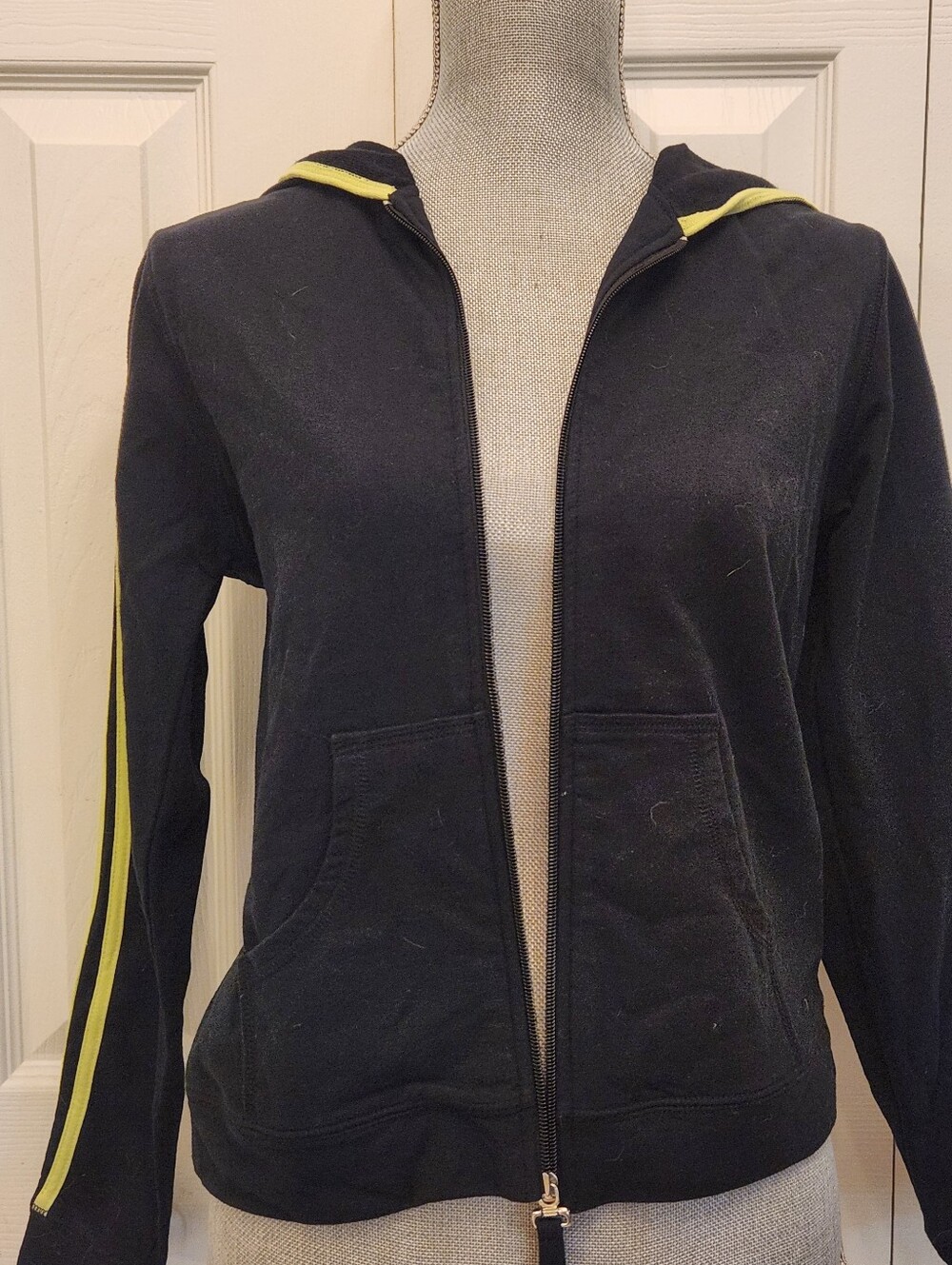 Natalie & Me Women's Black Zip Hoodie with Neon Lime Stripe